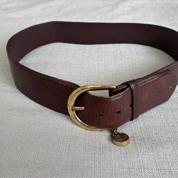 Ralph Lauren Brown Leather wide Belt with Gold Buckle and padlock charm - Picture 6 of 6